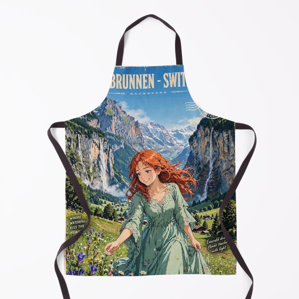 Item preview, Switzerland Lauterbrunnen Valley with a Beautiful Redhead Traveler in Emerald Green Dress, Dreamy Alpine Mountains and Waterfalls designed and sold by DibujandoPorfa.