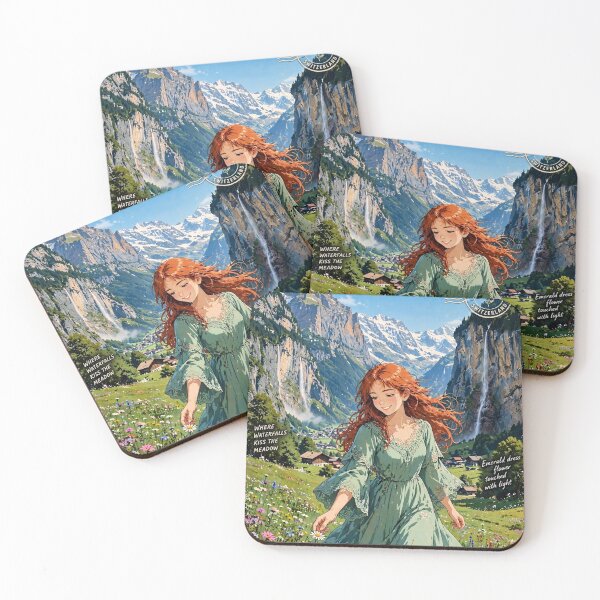 Item preview, Switzerland Lauterbrunnen Valley - Traveler in Emerald Green Dress, Dreamy Alpine Mountains and Waterfalls designed and sold by DibujandoPorfa.
