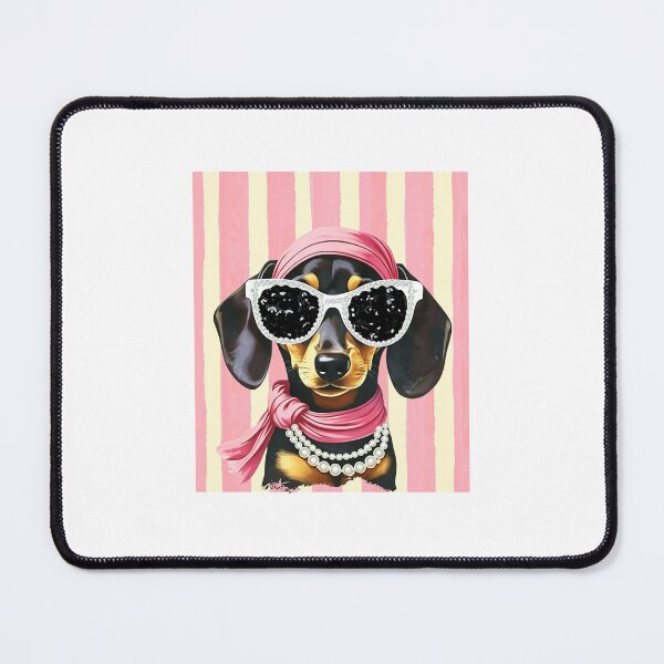 Item preview, Preppy Pink Dachshund with Pearl Necklace and Sunglasses designed and sold by Krasnovaovaova.