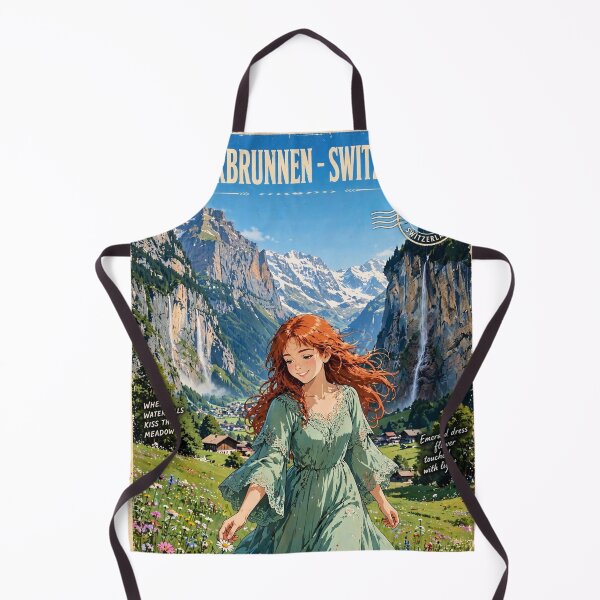 Item preview, Switzerland Lauterbrunnen Valley - Traveler in Emerald Green Dress, Dreamy Alpine Mountains and Waterfalls designed and sold by DibujandoPorfa.