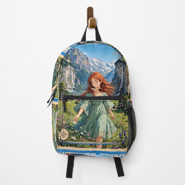 Item preview, Switzerland Lauterbrunnen Valley - Traveler in Emerald Green Dress, Dreamy Alpine Mountains and Waterfalls designed and sold by DibujandoPorfa.