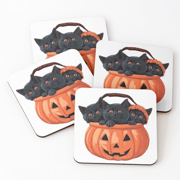 Item preview, Three Black Kittens in a Pumpkin Bucket designed and sold by Purrista Studio.