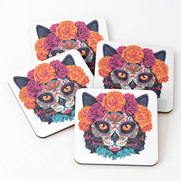 Item preview, Sugar Skull Black Cat with Marigold Crown designed and sold by Purrista Studio.