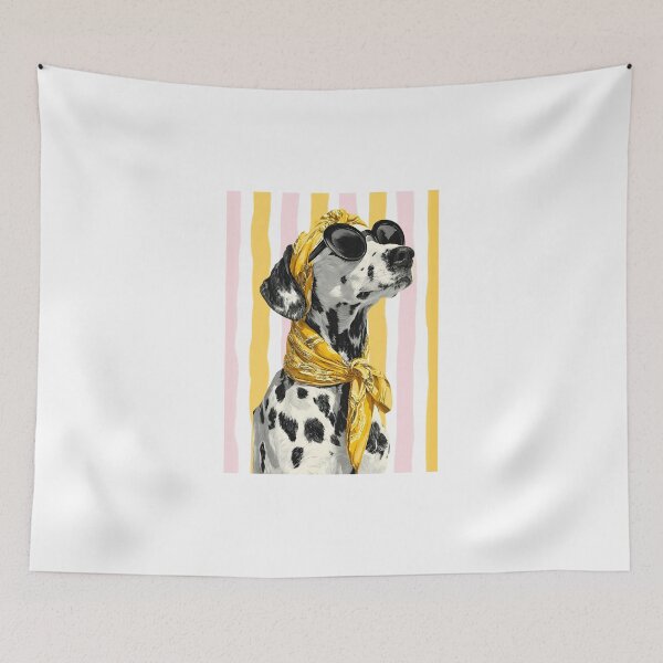 Aperçu de l'œuvre Chien dalmatien rétro années 70 avec foulard jaune créée et vendue par Krasnovaovaova.