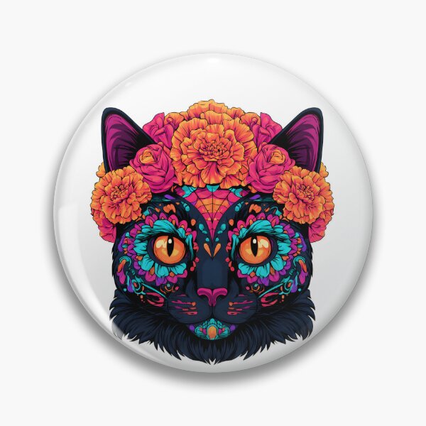 Artikelvorschau, Calavera Black Cat with Marigolds entworfen und verkauft von Purrista Studio.