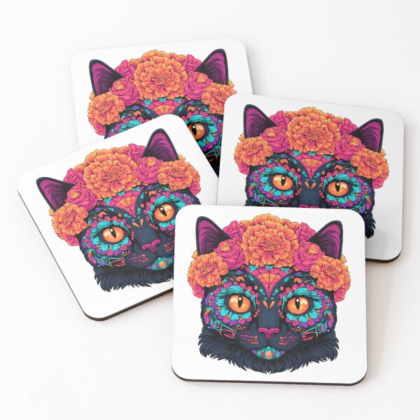 Item preview, Calavera Black Cat with Marigolds designed and sold by Purrista Studio.