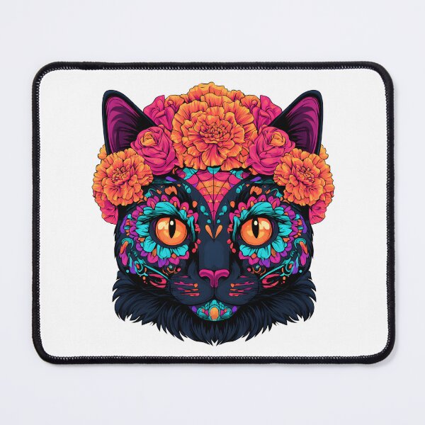 Item preview, Calavera Black Cat with Marigolds designed and sold by Purrista Studio.
