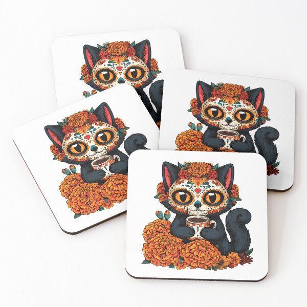 Item preview, Sugar Skull Kitten with Hot Chocolate designed and sold by Purrista Studio.