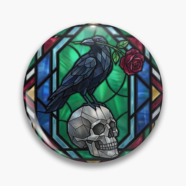 Item preview, Gothic Stained Glass Raven Skull Red Rose Elegant Dark Art designed and sold by WorldShop17.