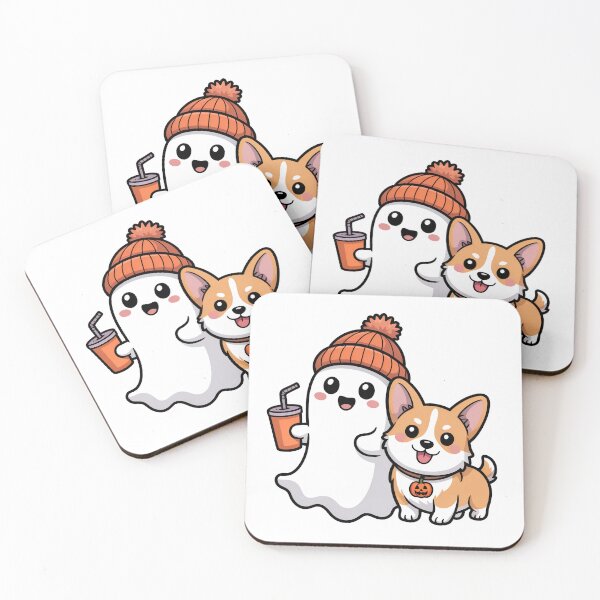 Item preview, Cute Ghost Drinking Coffee With Corgi Dog Halloween Season designed and sold by limanol.