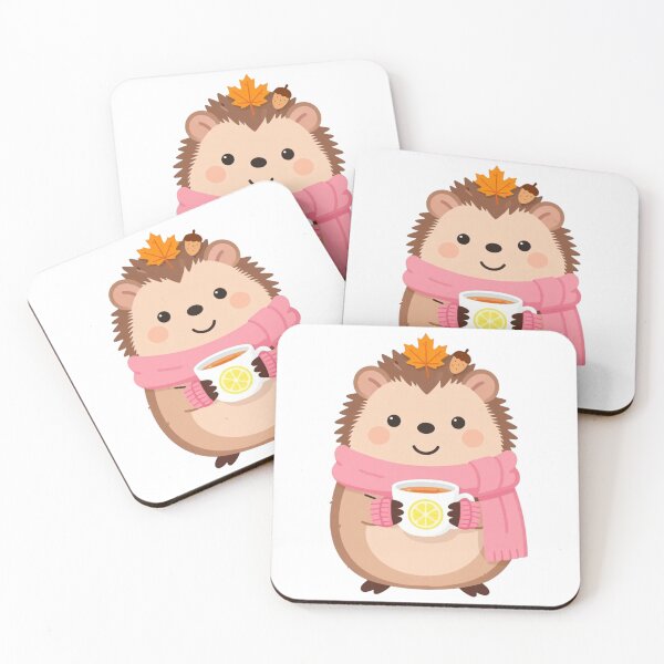 Item preview, Cute Autumn Hedgehog Drinking Lemon Tea Cozy Kawaii designed and sold by CorgiCoffeeHub.