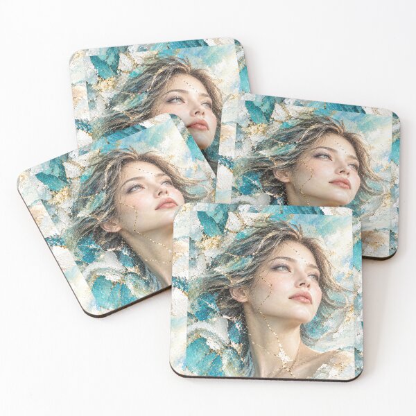 Item preview, Kintsugi Dreams - Ethereal Japanese Portrait in Teal and Gold designed and sold by KINTSUGI-LUMI.