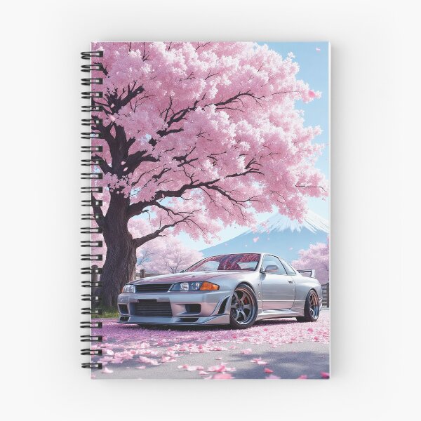 Artikelvorschau, Skyline GTR R33 JDM | Silberner R33 Sakura-Kirschblüten-Motiv am Fuji entworfen und verkauft von RCStoreUy.