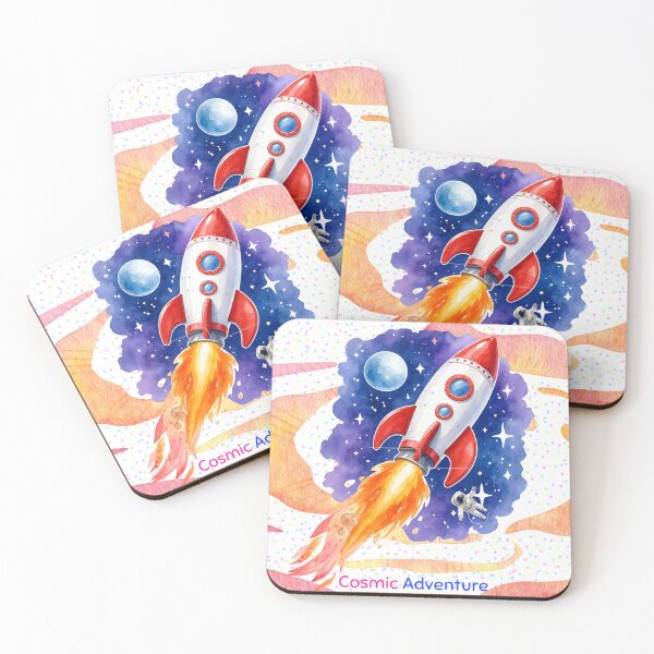 Item preview, Watercolor Rocket Ship designed and sold by Kuevitaglowshop.