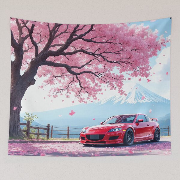 Artikelvorschau, Mazda RX8 JDM Wankelmotor | Roter RX-8 mit Kirschblüten am Fuji entworfen und verkauft von RCStoreUy.