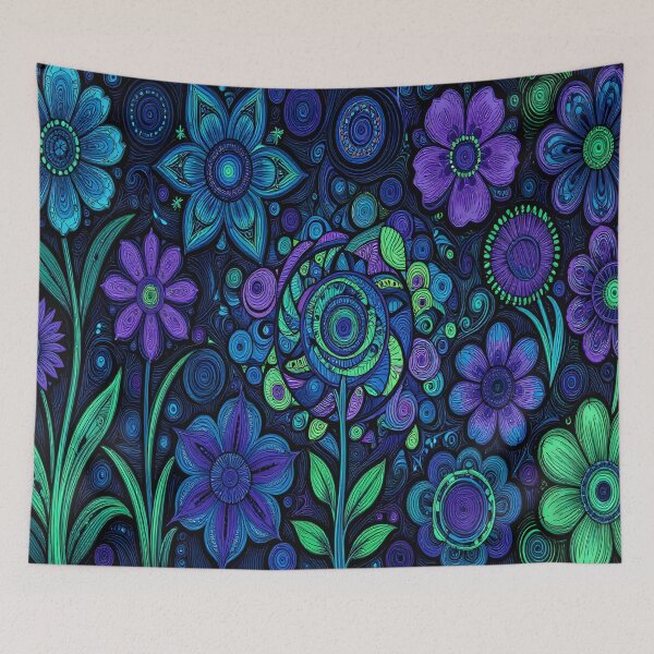 Item preview, Blue Green Blacklight Flowers designed and sold by artedamensagem.