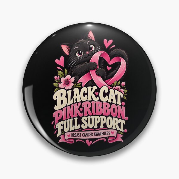 Item preview, Black Cat Pink Ribbon Full Support - Breast Cancer Awareness designed and sold by MOTIFOLK.