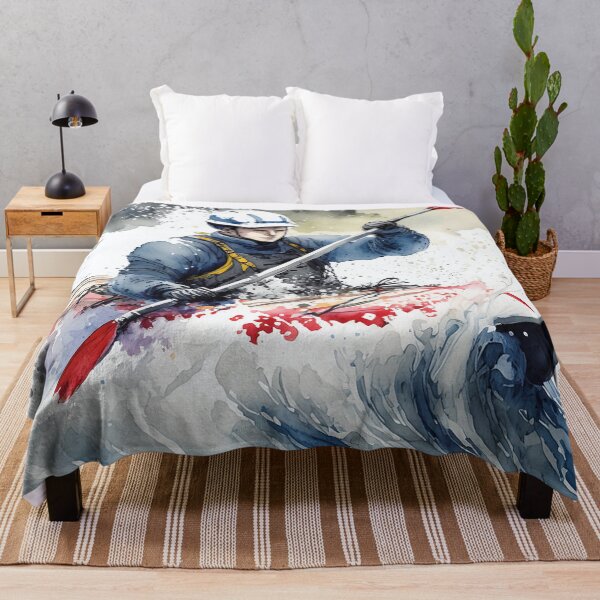 Item preview, A kayaker navigates through turbulent waters with determination, surrounded by rocky landscapes and a vibrant sky, capturing the spirit of adventure designed and sold by homydesign.