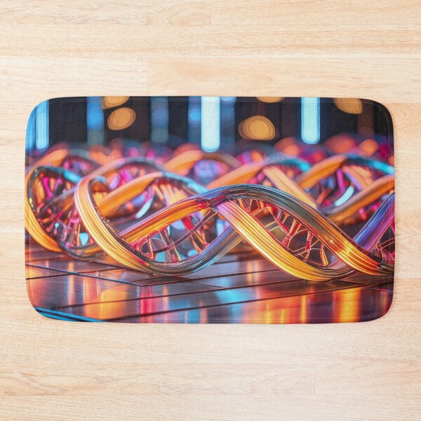Item preview, Glowing DNA double helix structures on a reflective surface designed and sold by homydesign.