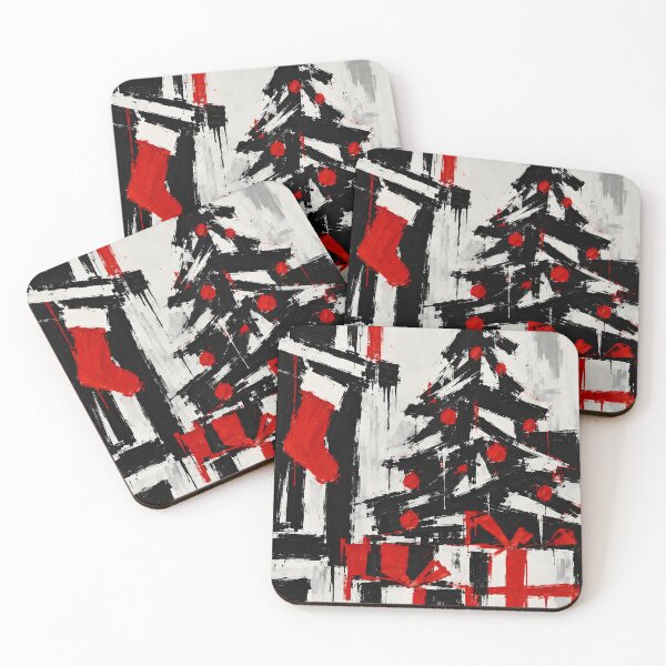 Item preview, Title: Abstract Black Red and White Christmas Tree Painting designed and sold by Amalia Gutyz.