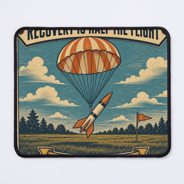 Artikelvorschau, Recovery Is Half The Flight Fallschirm Modellrakete Retro Plakette entworfen und verkauft von BoosterShop.