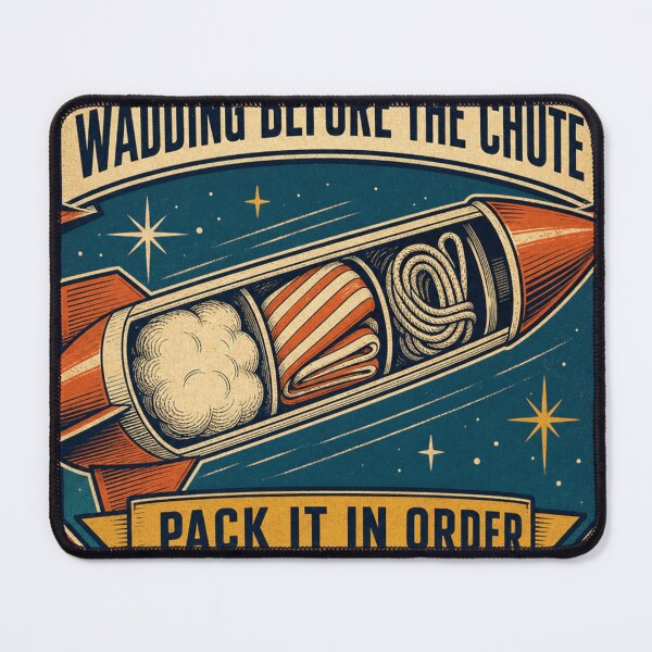 Item preview, Wadding Before The Chute Rocket Recovery Packing Retro Plaque designed and sold by BoosterShop.