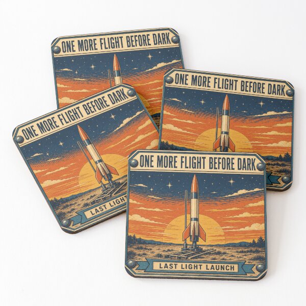 Item preview, One More Flight Before Dark Lanzamiento de Cohete Atardecer Placa Retro designed and sold by BoosterShop.