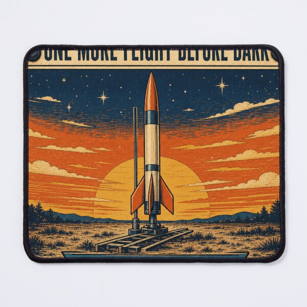 Item preview, One More Flight Before Dark Sunset Rocket Launch Retro Plaque designed and sold by BoosterShop.