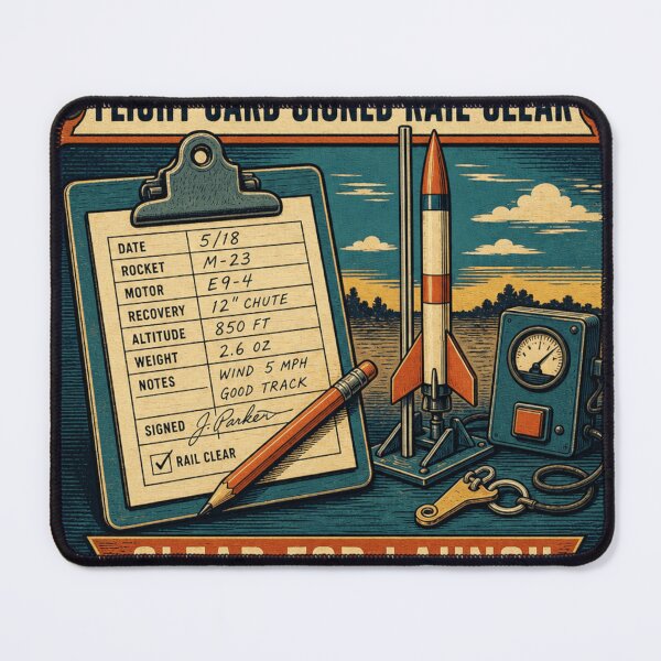 Item preview, Flight Card Signed Rail Clear Rocket Range Safety Retro Plaque designed and sold by BoosterShop.