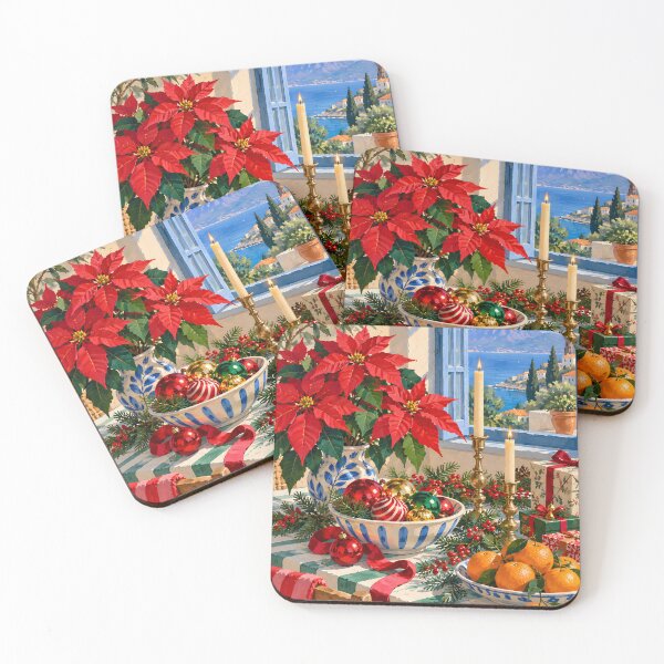 Item preview, Mediterranean Christmas Table with Poinsettias and Oranges designed and sold by Amalia Gutyz.