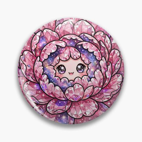 Item preview, Pink Peony Crystal Kawaii Sticker - Detailed Galaxy Bloom Face designed and sold by Crystal Critters .