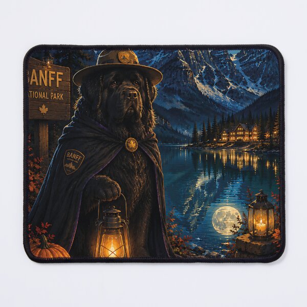 Item preview, Newfoundland disguised as a supernatural ranger in Banff at night designed and sold by Nomad-Paws.