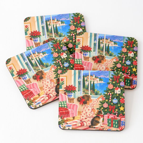 Item preview, Cozy Mediterranean Christmas Tree Decorating with Cat designed and sold by Amalia Gutyz.