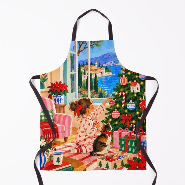 Item preview, Cozy Mediterranean Christmas Tree Decorating with Cat designed and sold by Amalia Gutyz.