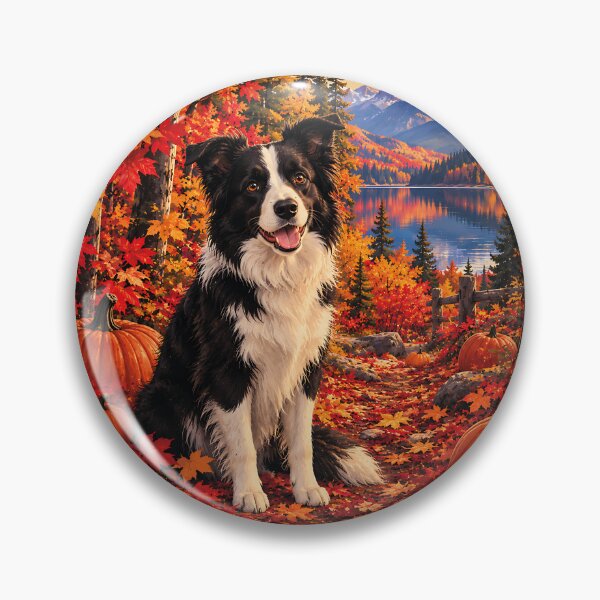 Item preview, Border Collie in an autumn maple forest with pumpkins designed and sold by Nomad-Paws.