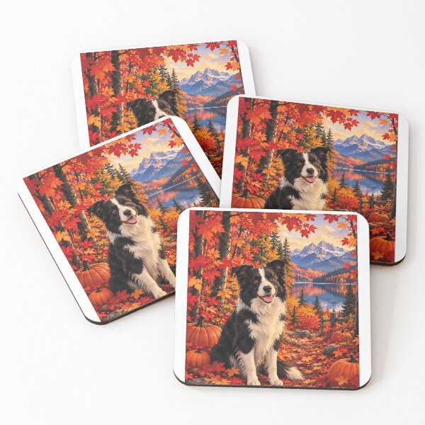 Item preview, Border Collie in an autumn maple forest with pumpkins designed and sold by Nomad-Paws.