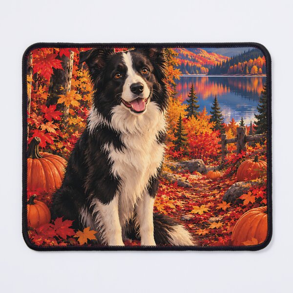 Item preview, Border Collie in an autumn maple forest with pumpkins designed and sold by Nomad-Paws.