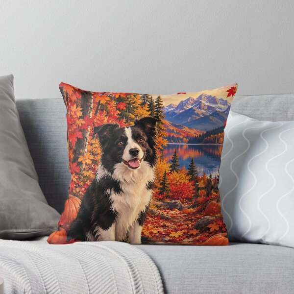 Item preview, Border Collie in an autumn maple forest with pumpkins designed and sold by Nomad-Paws.