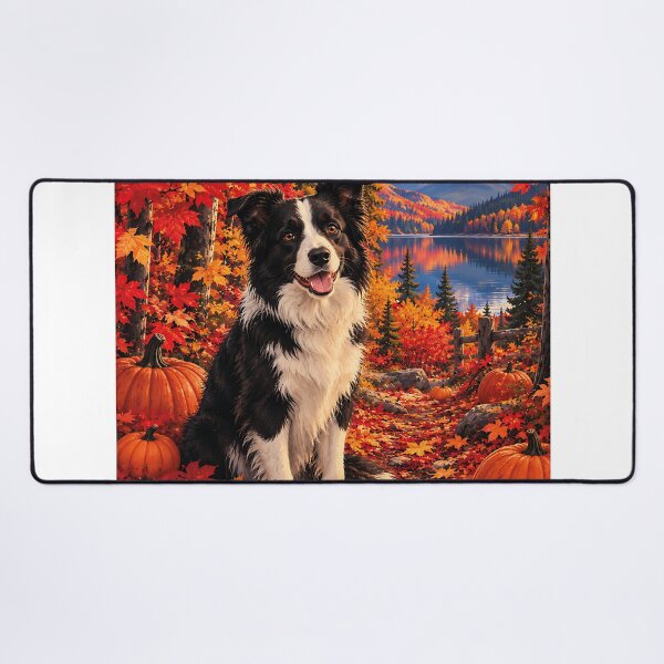 Item preview, Border Collie in an autumn maple forest with pumpkins designed and sold by Nomad-Paws.