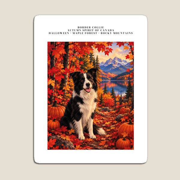 Item preview, Border Collie in an autumn maple forest with pumpkins designed and sold by Nomad-Paws.