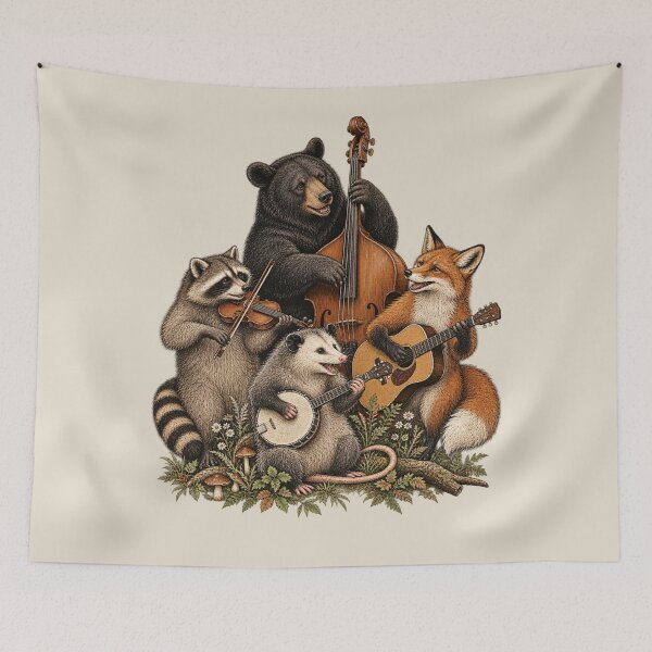 Item preview, Woodland Animal Bluegrass Band Vintage Ink Art designed and sold by AmiGraph.