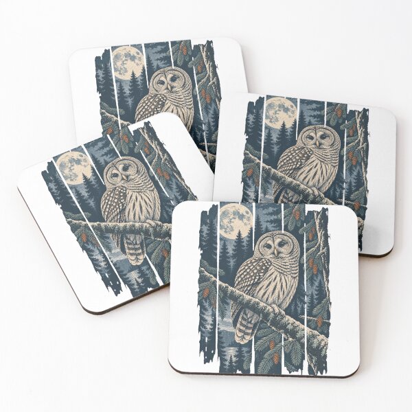 Item preview, Barred Owl in the Moonlit Hemlock Wild Bird Nature Illustration designed and sold by VisualArtsOasis.