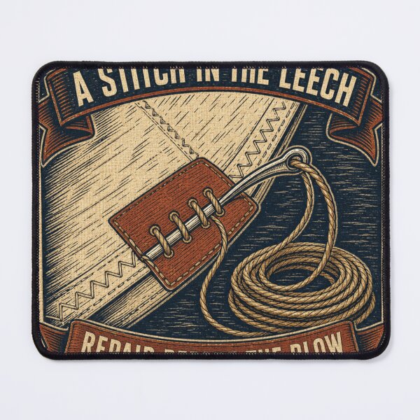 Item preview, A Stitch In The Leech Sail Repair Needle And Thread Nautical Emblem designed and sold by BoosterShop.