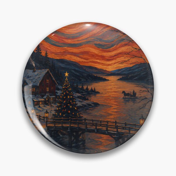 Item preview, Christmas Winter Village Bridge and Horse Sleigh at Sunset designed and sold by Amalia Gutyz.