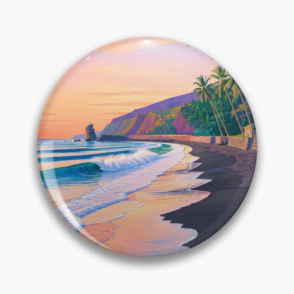 Item preview, Tropical Black Sand Surf Beach Sunset with Palm Trees designed and sold by Amalia Gutyz.