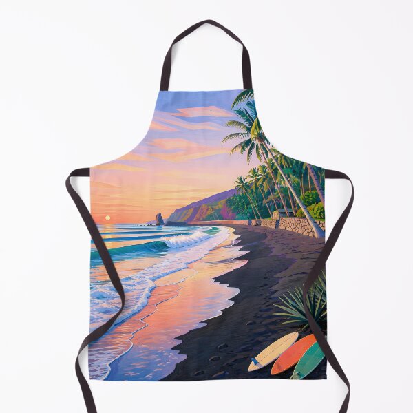 Item preview, Tropical Black Sand Surf Beach Sunset with Palm Trees designed and sold by Amalia Gutyz.