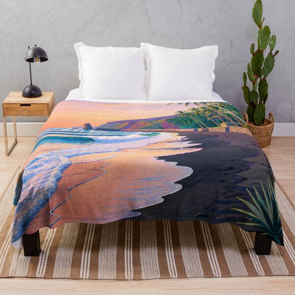 Item preview, Tropical Black Sand Surf Beach Sunset with Palm Trees designed and sold by Amalia Gutyz.