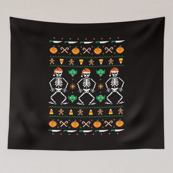 Item preview, Dancing Skeletons Ugly Holiday Pixel Art Spooky Fun designed and sold by mokopuniarts.