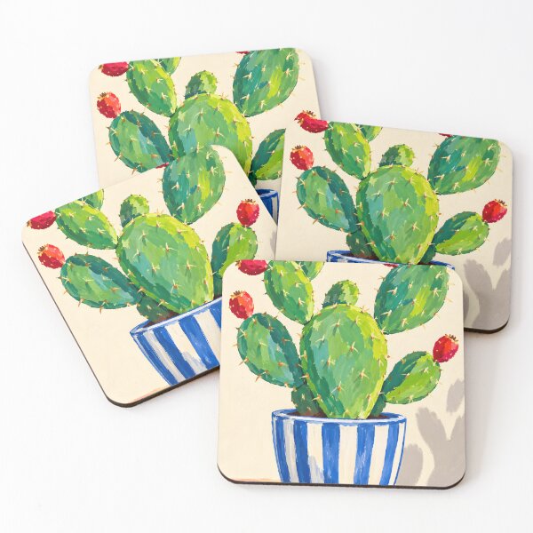 Item preview, Prickly Pear Cactus with Red Fruit Colorful Botanical Painting designed and sold by Amalia Gutyz.