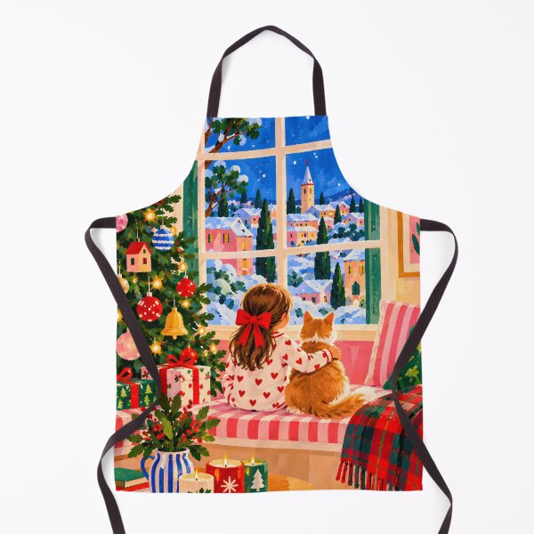Item preview, Cozy Christmas Window with Girl and Cat in Snowy Village designed and sold by Amalia Gutyz.